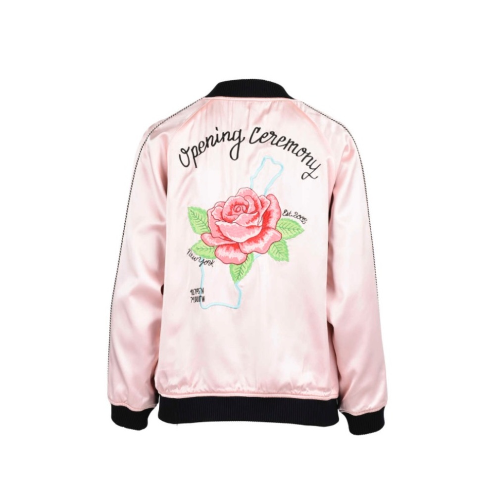 Brand New OPENING CEREMONY 100% Silk Rose Reversible Satin Varsity Bomber Jack…